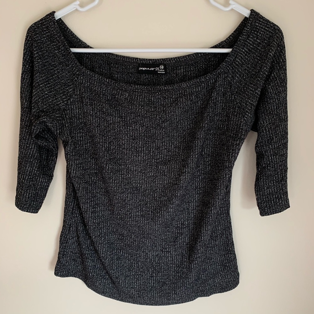 popular 21 marled off the shoulder ribbed shirt